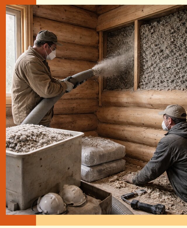 Утепление дома из бруса эковатой в Лениногорске