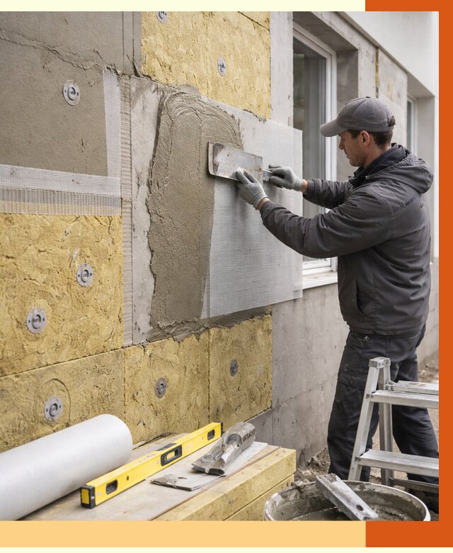 Утепление фасада под штукатурку в Лениногорске от 4334 руб/м2 — монтаж пенопластом и минватой | ТепломастерЛнр