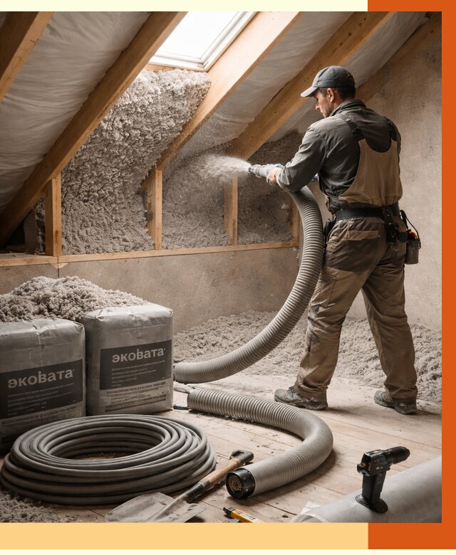 Утепление мансарды эковатой в Лениногорске от 2270 руб/м2 — монтаж, задувка, цена | ТепломастерЛнр