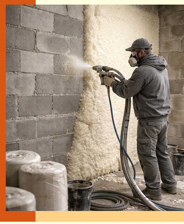 Утепление блочной стены ППУ в Лениногорске качественно и надёжно