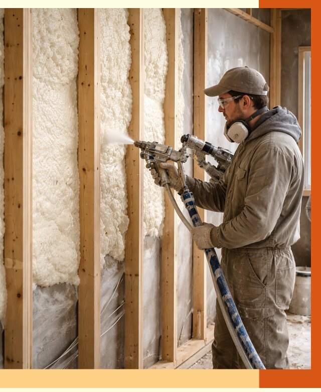 Утепление каркасной стены ППУ в Лениногорске от 4386 руб./м2 под ключ | ТепломастерЛнр