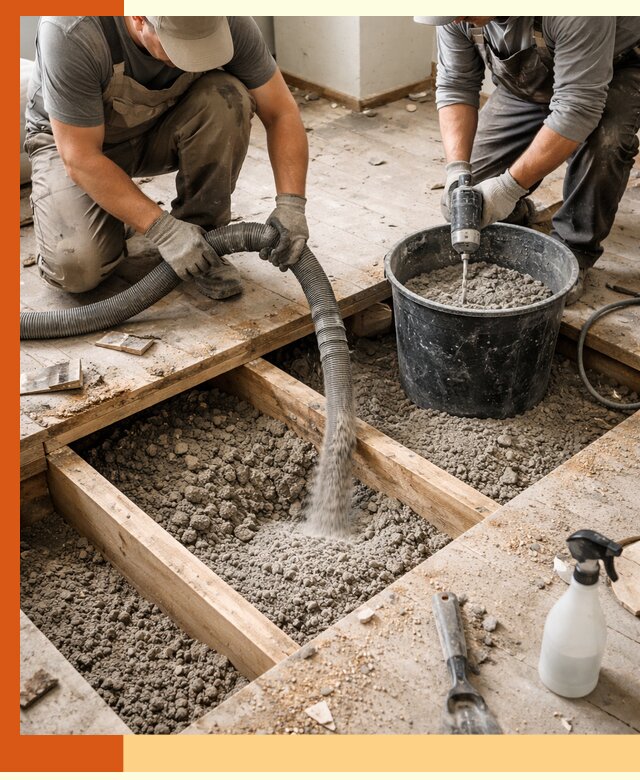 Заполнение пустот пола в Лениногорске полиуретаном и пенополистиролом