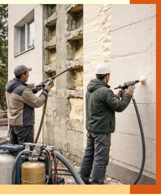 Заполнение пустот фасада в Лениногорске от 4644 руб. — утепление пустот облицовки | ТепломастерЛнр