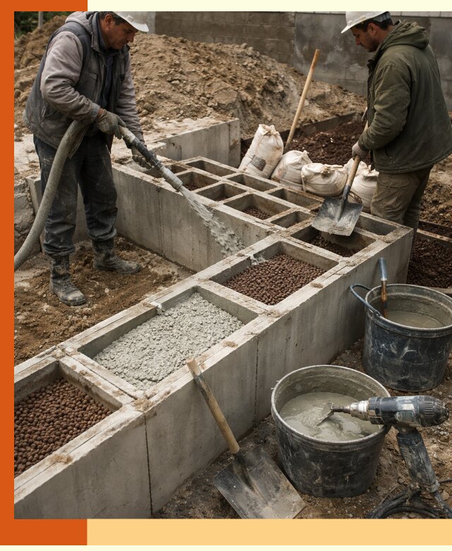 Заполнение полостей фундамента в Лениногорске герметичным утеплением и повышением прочности