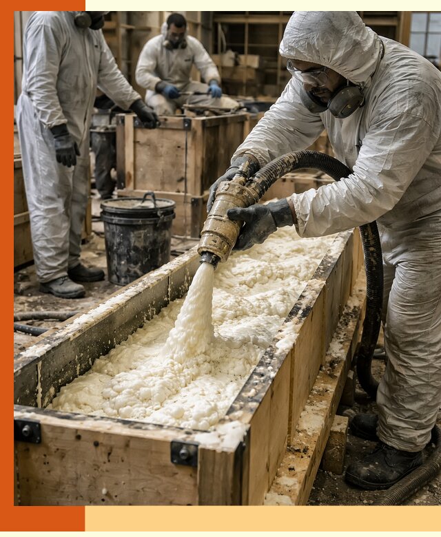 Заливка пенополиуретана в формы для утепления в Лениногорске