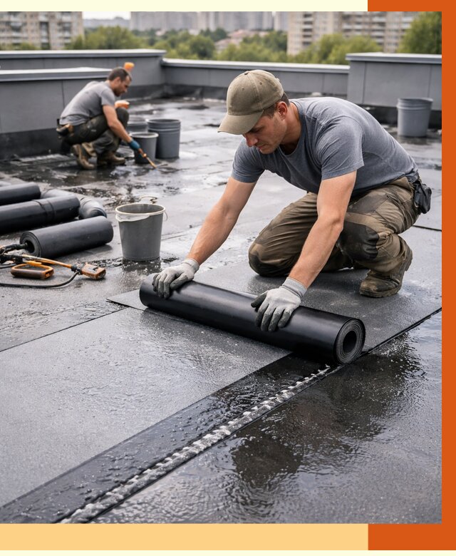 Гидроизоляция плоской кровли в Лениногорске от 4644 руб./м2 — профессионально | ТепломастерЛнр